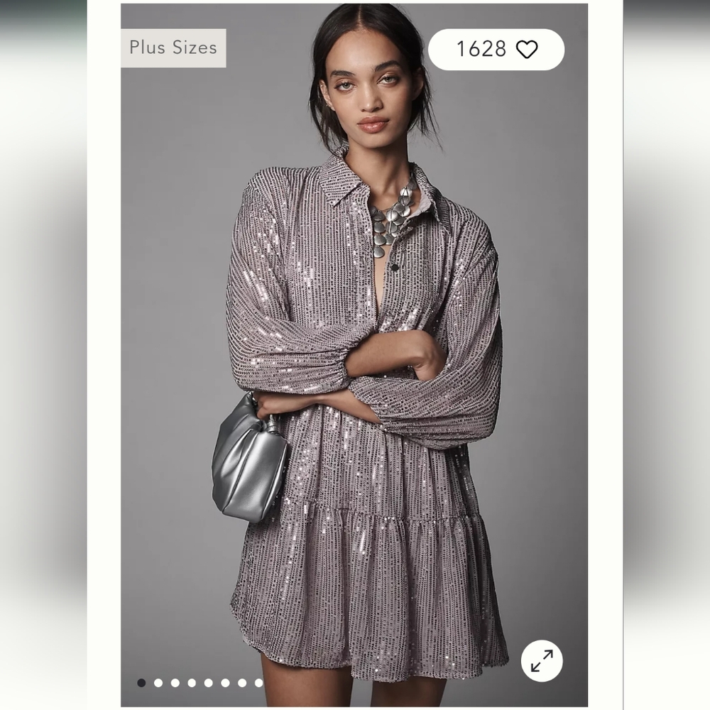 NWT The Bettina Tiered Shirt Dress by Maeve: Mini Sequin Edition Sz XS